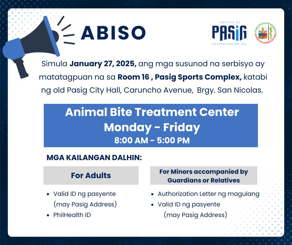 ABISO | Bagong Lokasyon ng Animal Bite Treatment Center simula Jan. 27, 2025